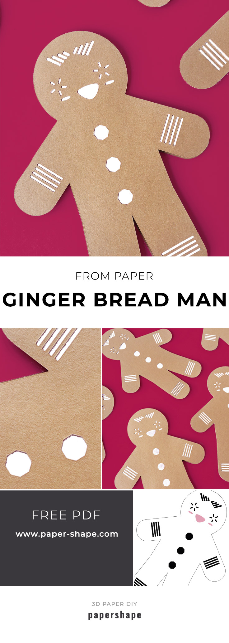christmas crafts: diy ginger bread man from paper with template #papershape