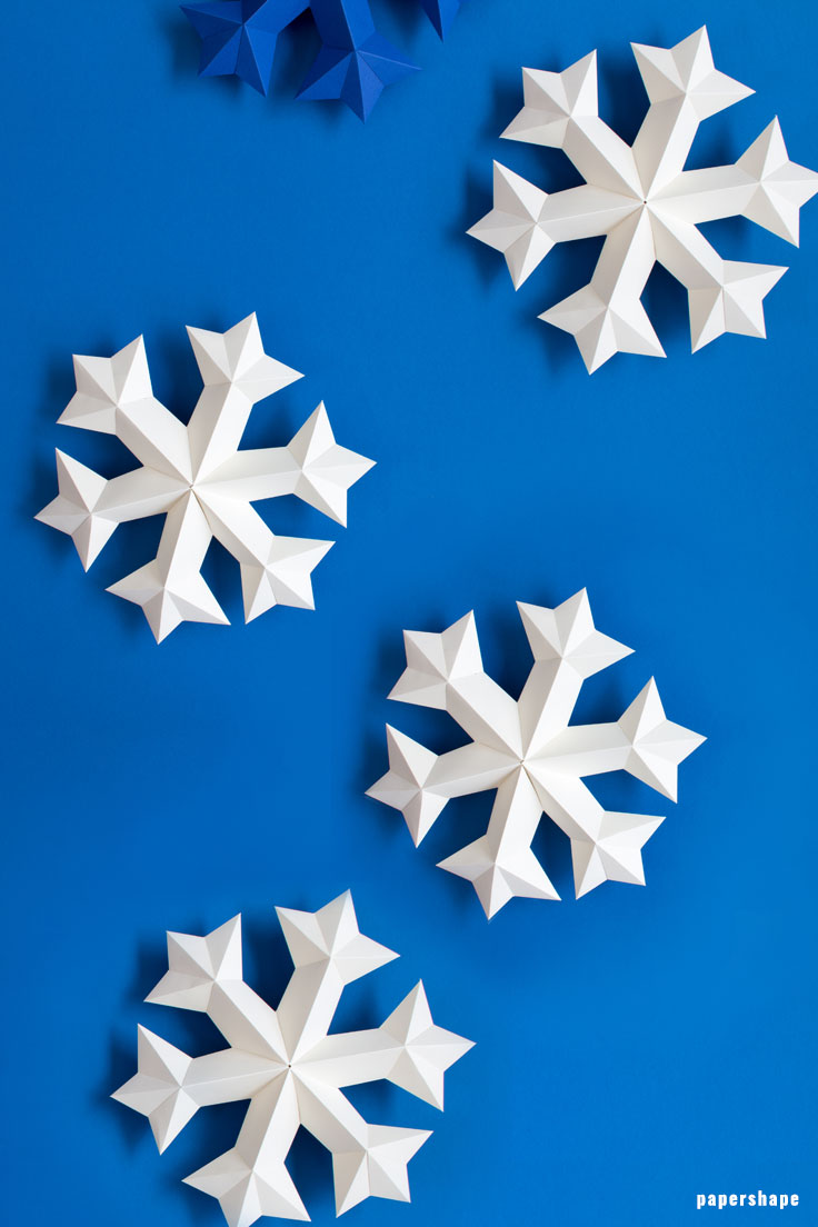 3d snowflake from paper - no silhouette. free template from #papershape 
