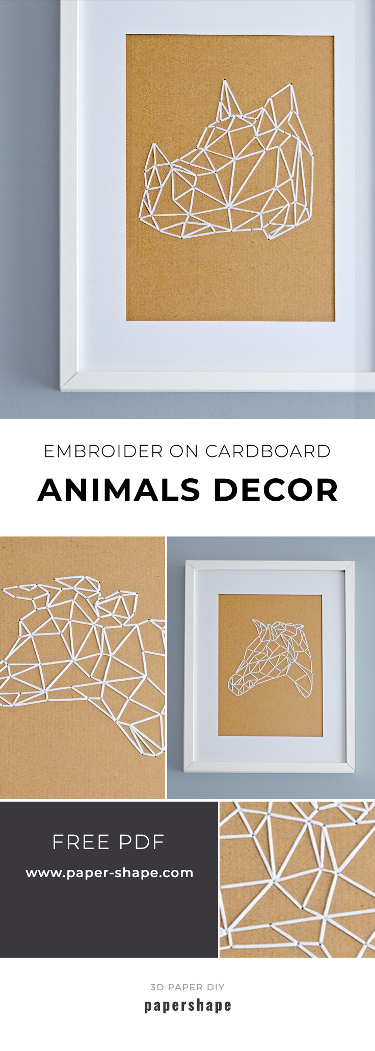 How to embroider geometric animals on cardboard (with templates) #papershape