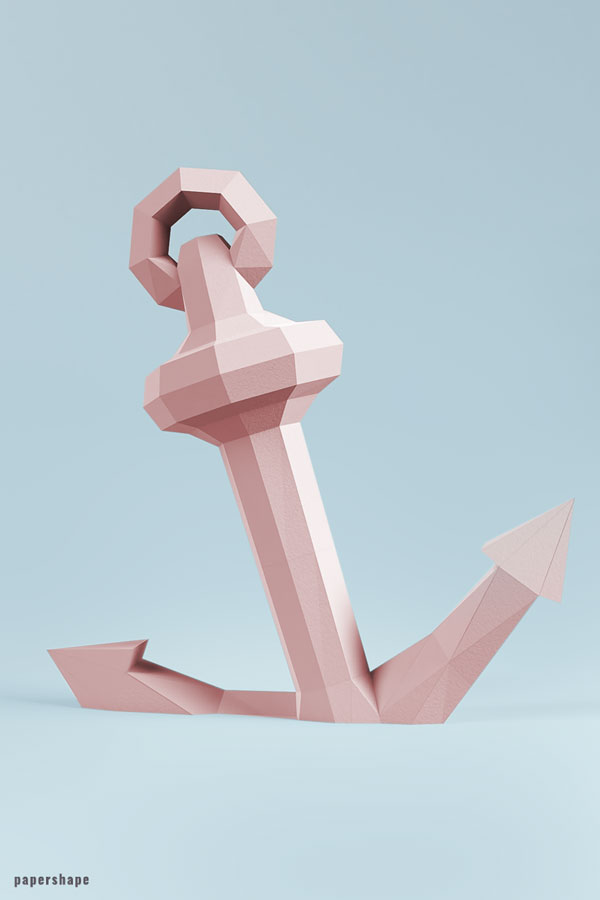 Papercraft anchor for your home decor #diypapercraft #origami #3dpapermodel #maritimedecor