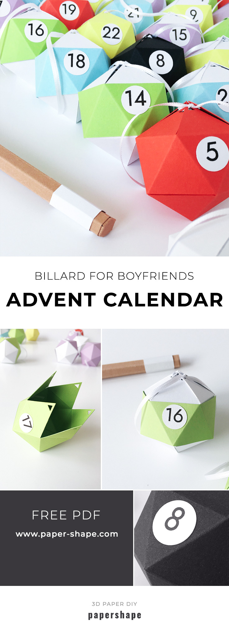 diy billard advent calendar for your boyfriend - free template from #papershape