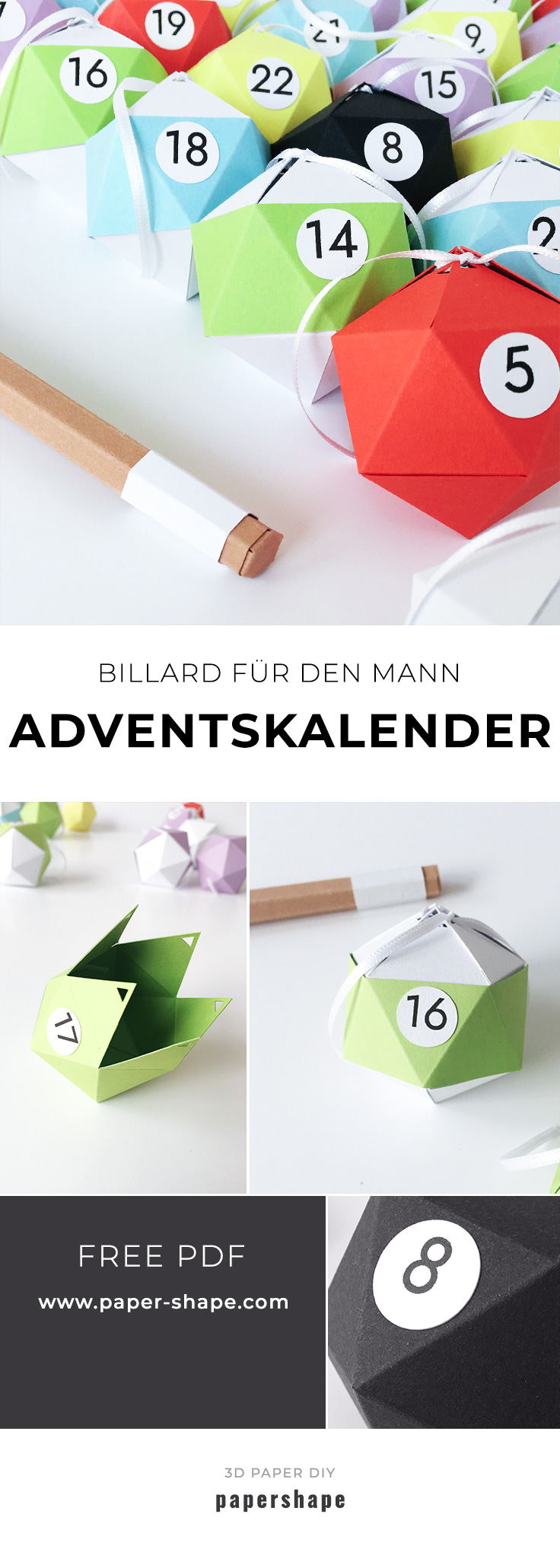 Coolen Billard Adventskalender Basteln Mit Papier Fur Den Mann Papershape