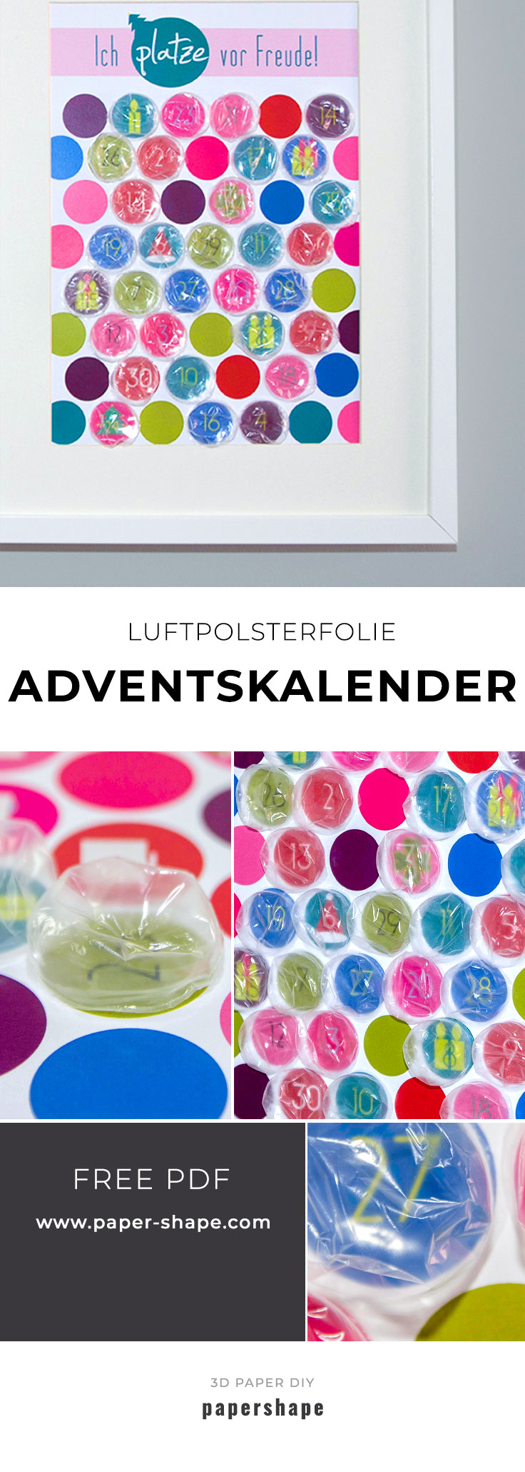 Einfachen Adventskalender selber basteln aus Luftpolsterfolie mit kostenloser Vorlage von #papershape