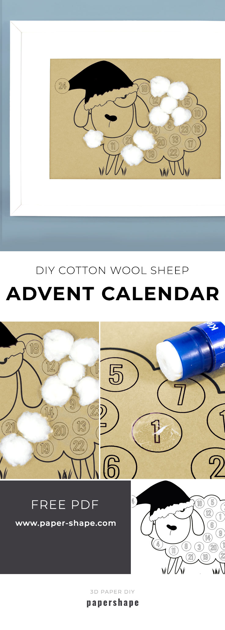 diy cotton wool Advent calender for children with free template from #papershape