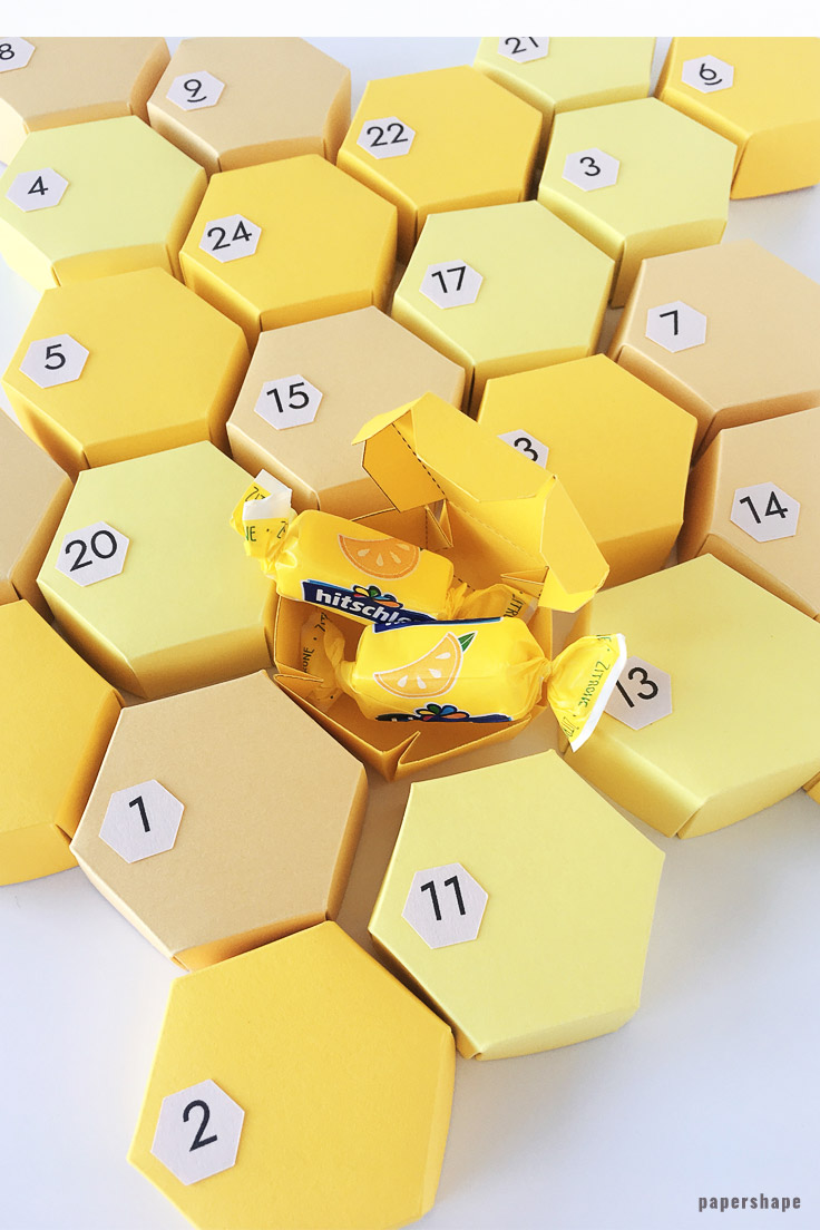 DIY Advent calendar idea from paper: 3d honeycombs for filling #papershape 