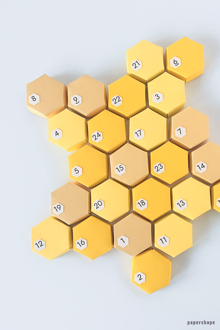 DIY Advent calendar idea from paper: 3d honeycombs for filling #papershape 