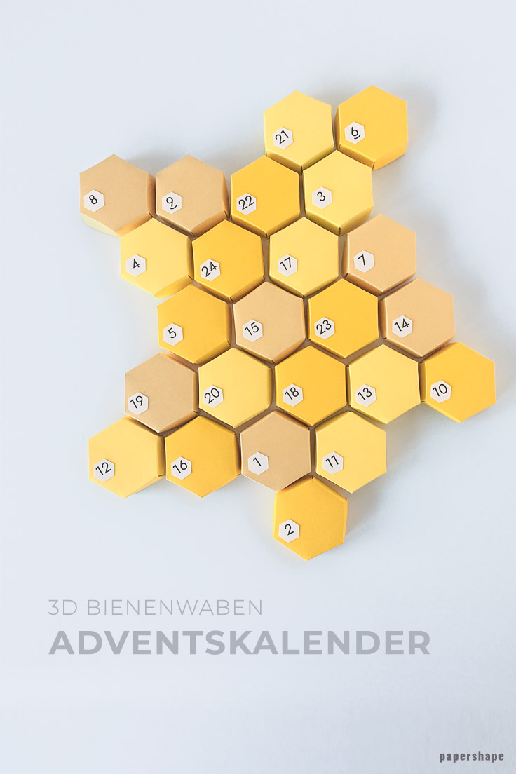 DIY Adventskalender basteln aus Papier als 3D Bienenwaben für eure fleißigen Bienchen #papershape