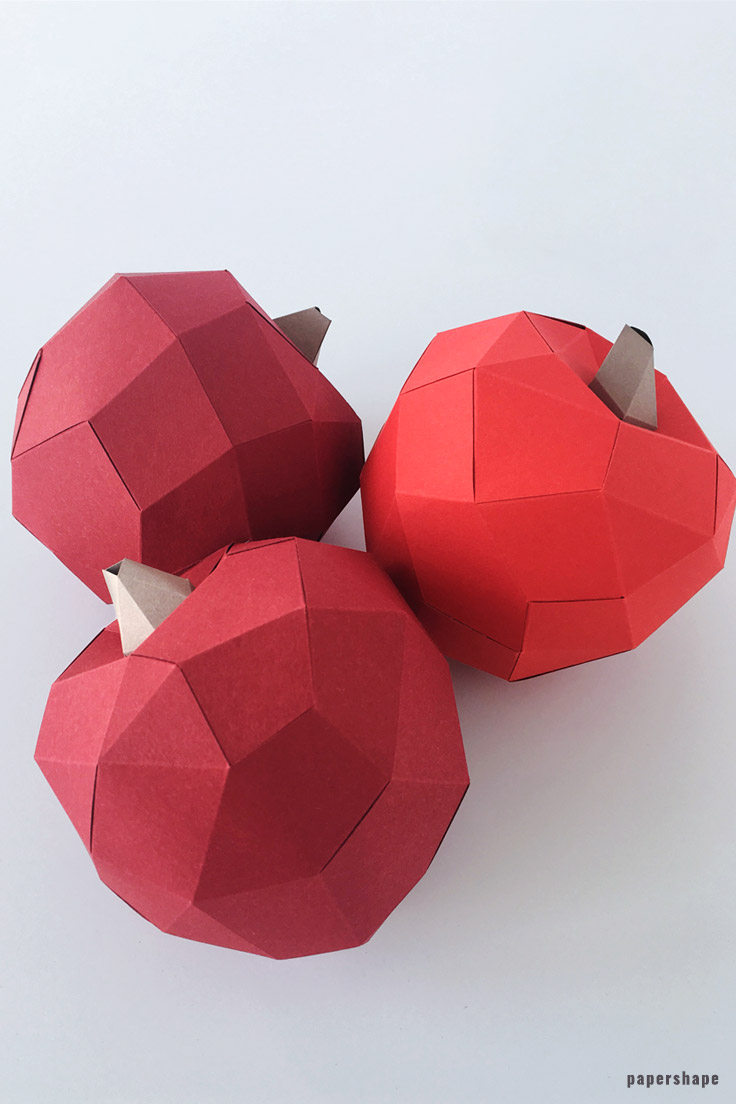 Äpfel Herbstdeko basteln aus Papier in 3d mit Vorlage.