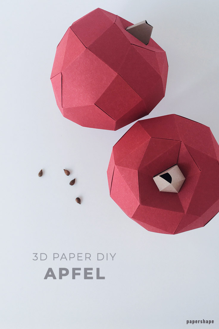 Apfel Herbstdeko basteln aus Papier in 3d mit Vorlage.
