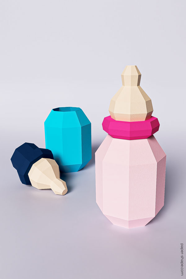 DIY Babyshowergeschenk: 3D Babyflasche aus Papier basteln #papercraft #diy #bastelnmitpapier  