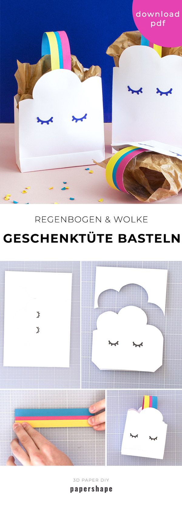 Geschenktüte basteln als Wolke - auch genial als Osternester #geschenktüte #papiertüte #bastelnmitpapier #diy #papercraft