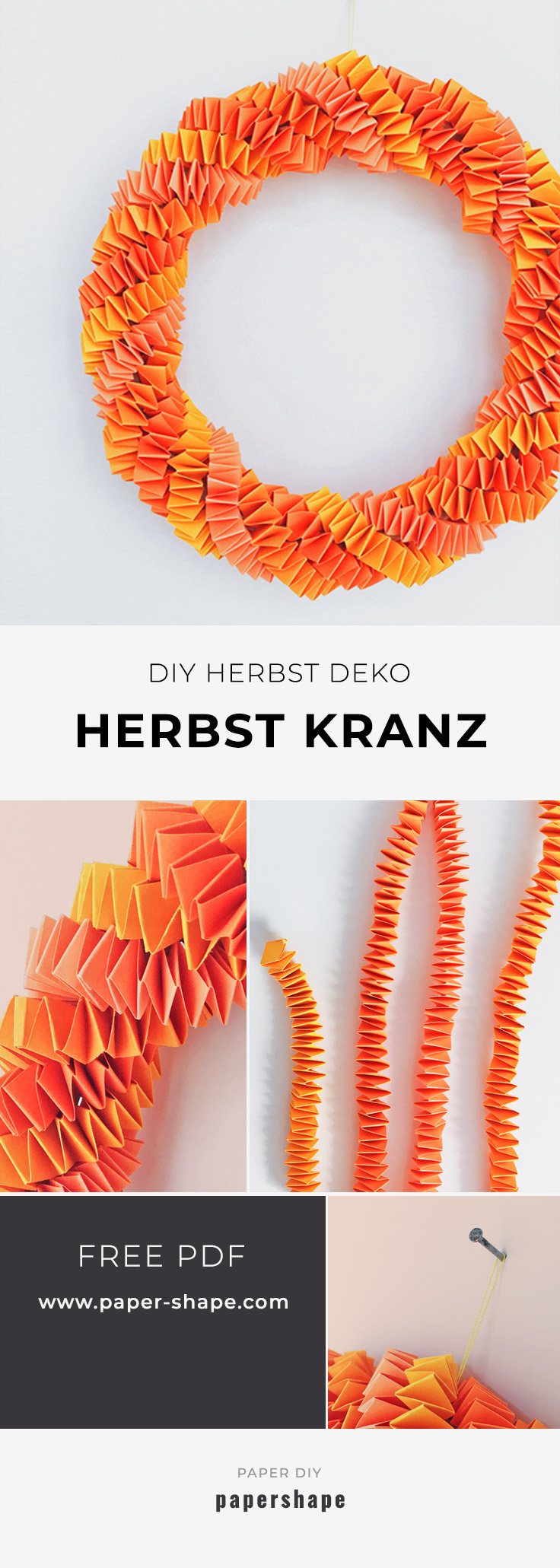 DIY Papier Herbstkranz basteln aus zickzack-Streifen als Türkranz oder als Tischdeko mit Anleitung (auch für Kinder) #papershape