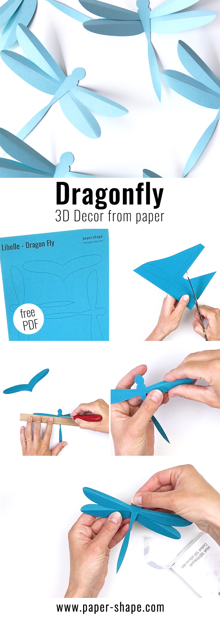 3D Dragonfly diy - cool paper craft even with kids #papershape #papercraft #diy