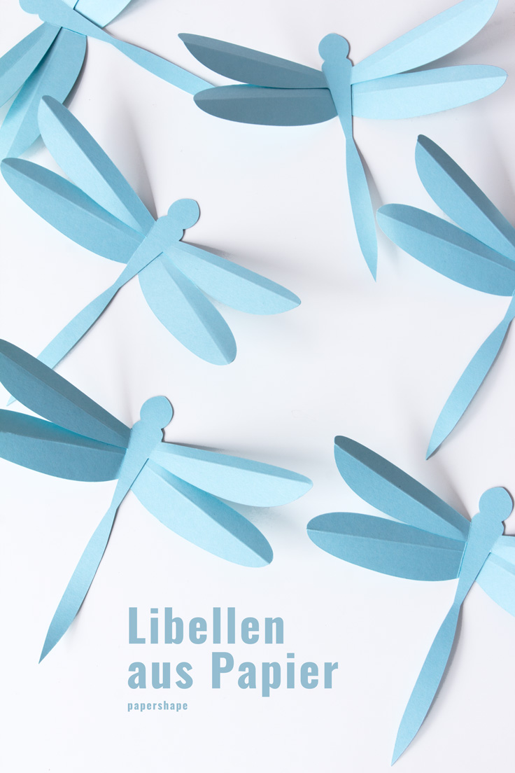 3D Libellen basteln aus Papier und mit Kindern gestalten. Ganz einfach selber machen, falten und aufhängen. #papershape #wanddeko #diy