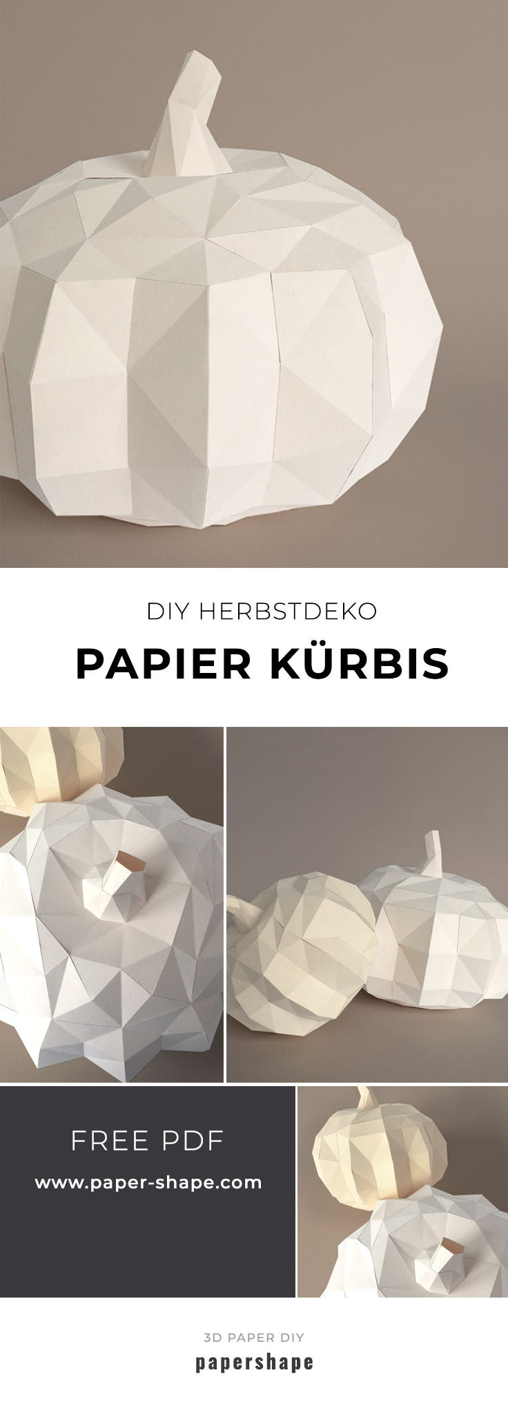 Kürbis basteln aus Papier als Deko zum Herbst für den Tisch oder Eingang - #papershape 