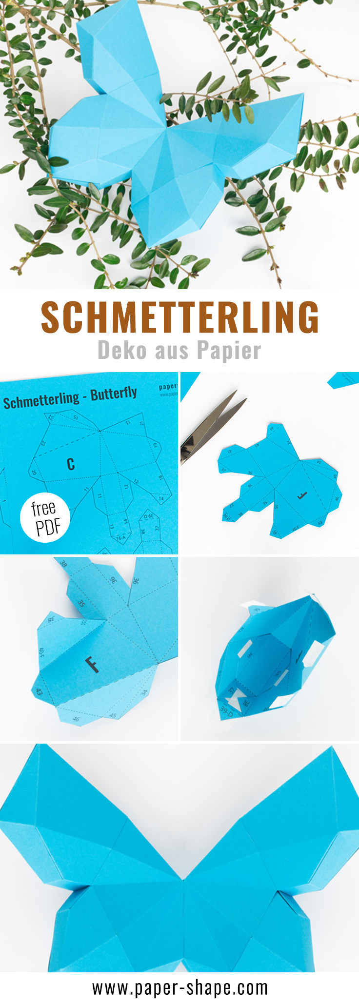 3D Schmetterling basteln als coole Wanddeko mit Vorlage / PaperShape #papershape #schmetterling #diygeschenke #frühlingsdekos