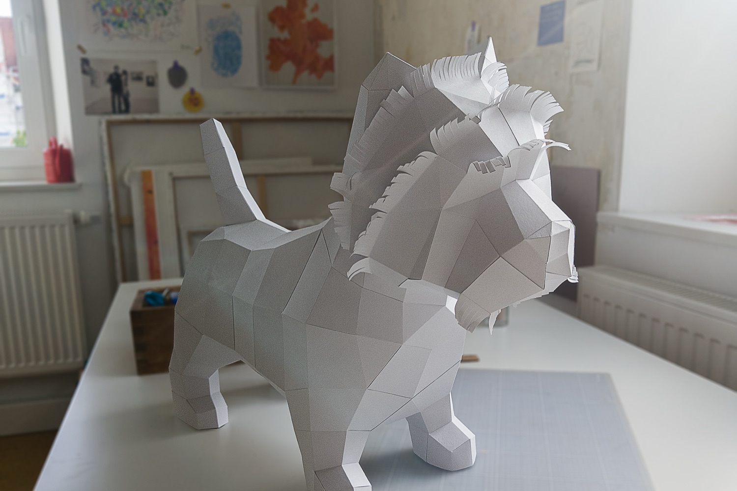 West Highland White Terrier as a white low-poly paper sculpture