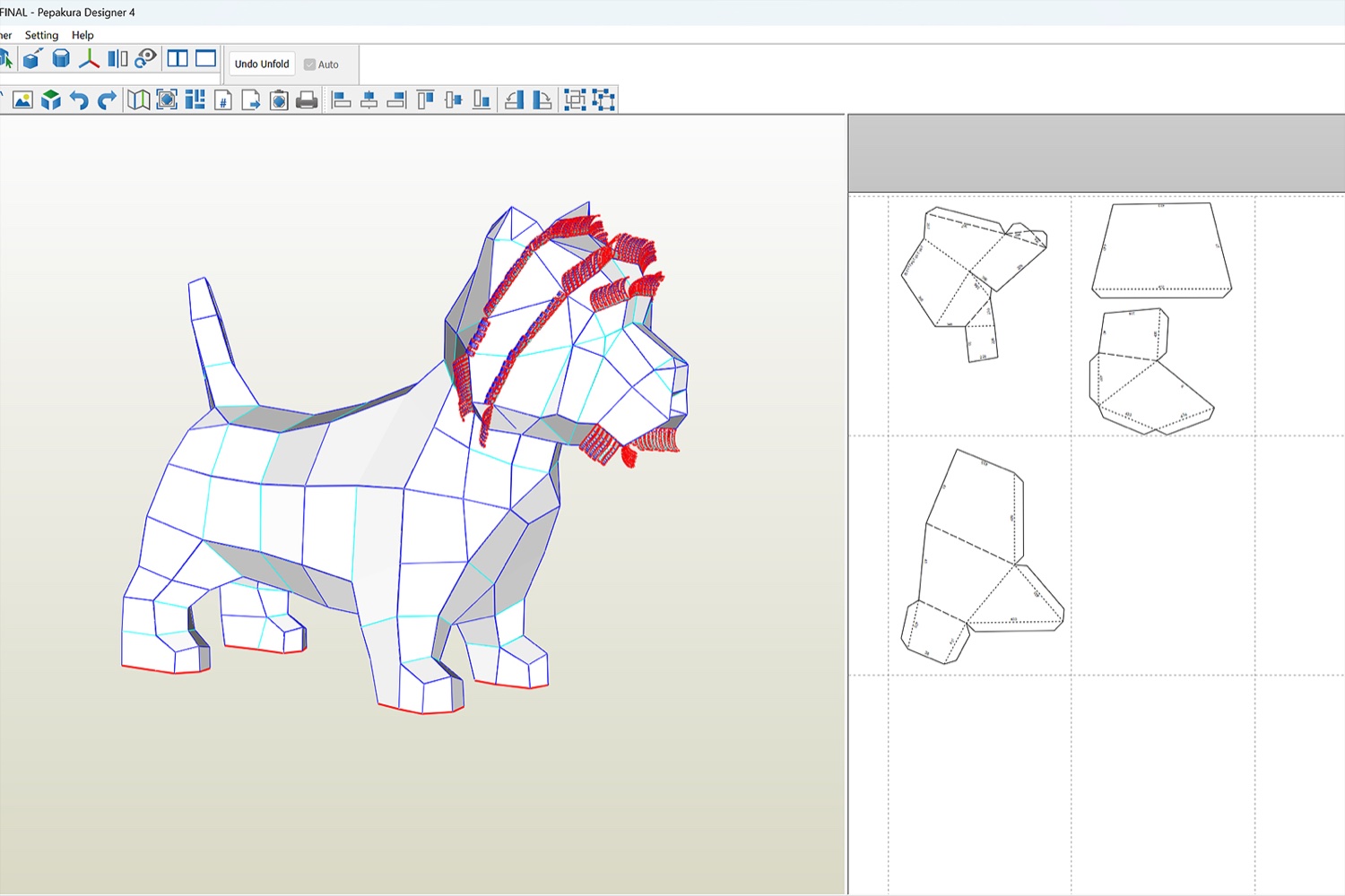 Westie 3D model with papercraft template in Pepakura Designer