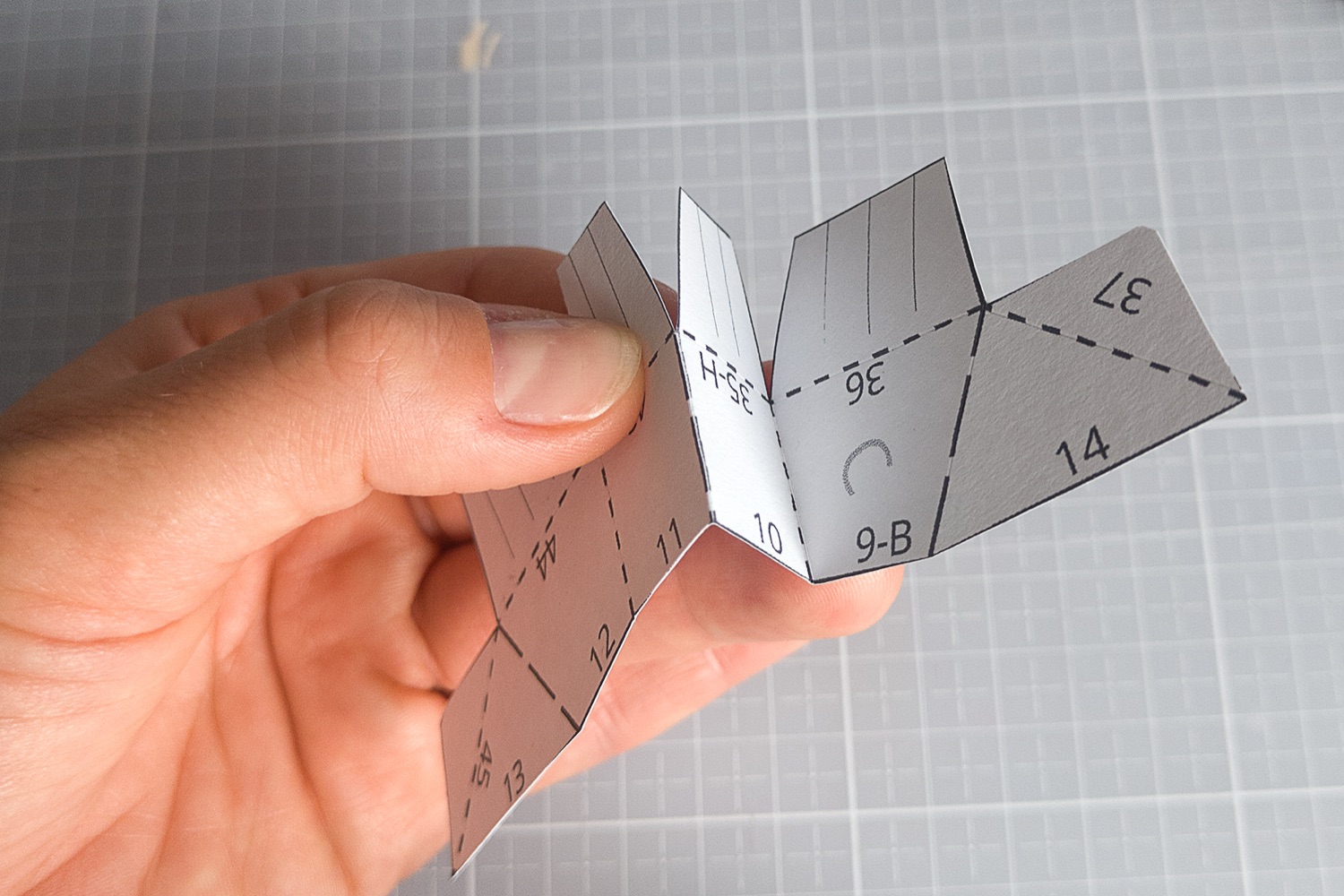 Folding a Westie paper part along mountain and valley folds