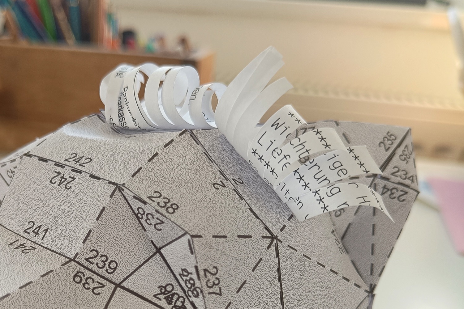 Westie prototype with straight and curled paper fringes