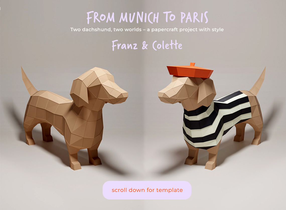 Papercraft dachshund Franz and Colette