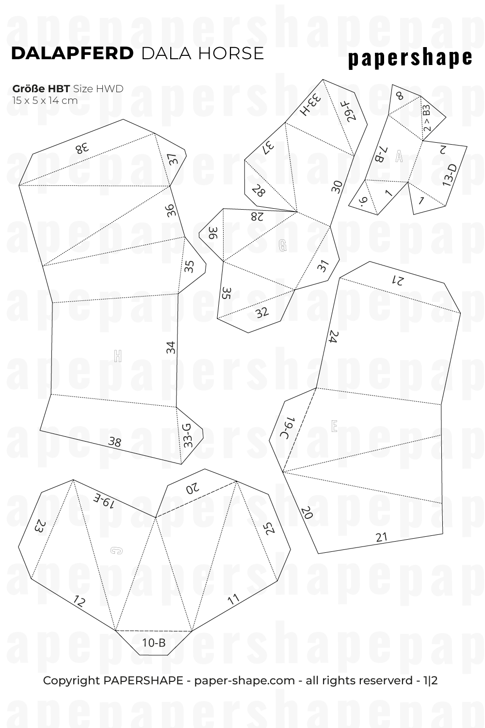 3D Dala horse craft template PDF preview