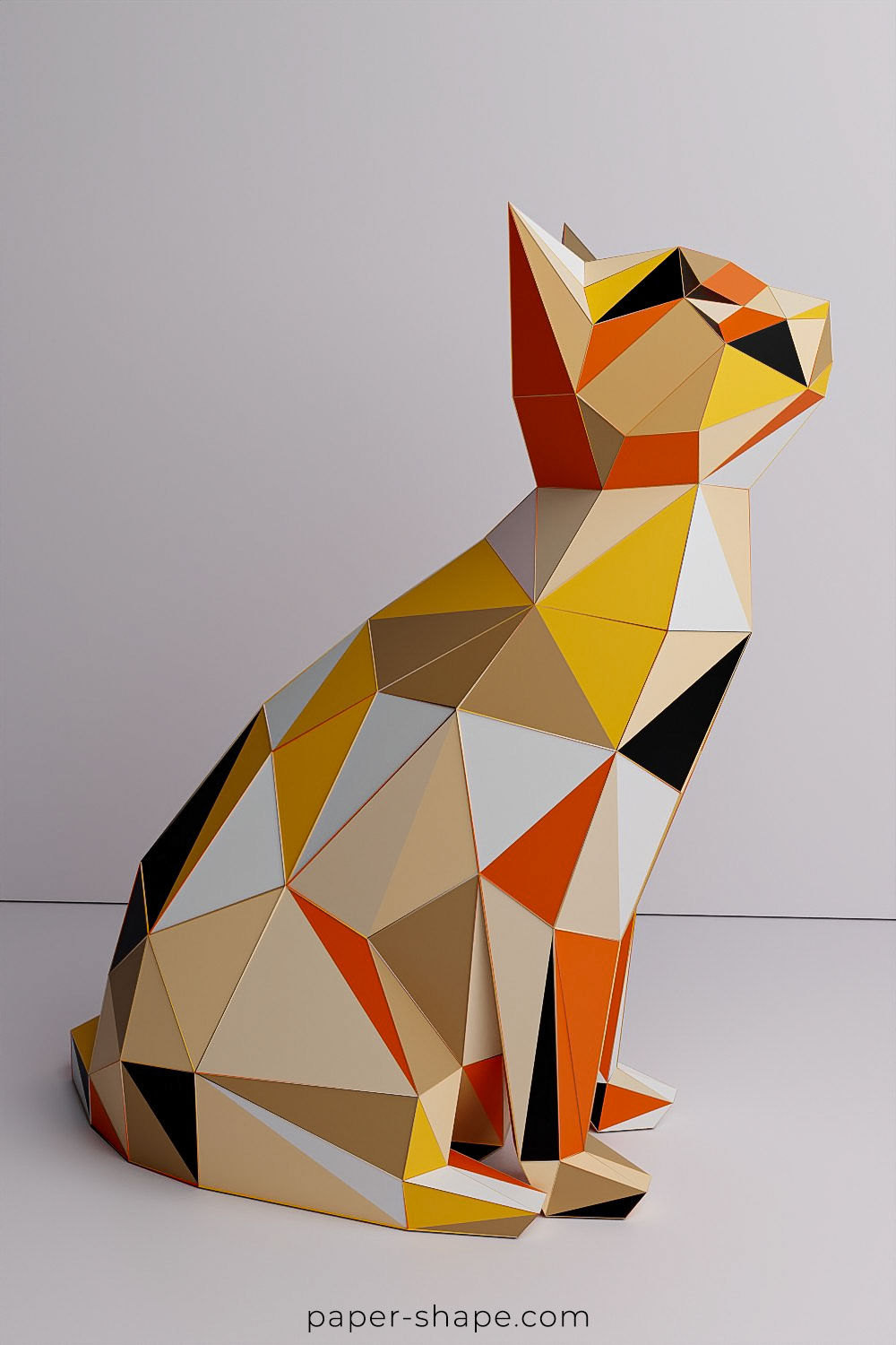 Painted papercraft cat in orange tones