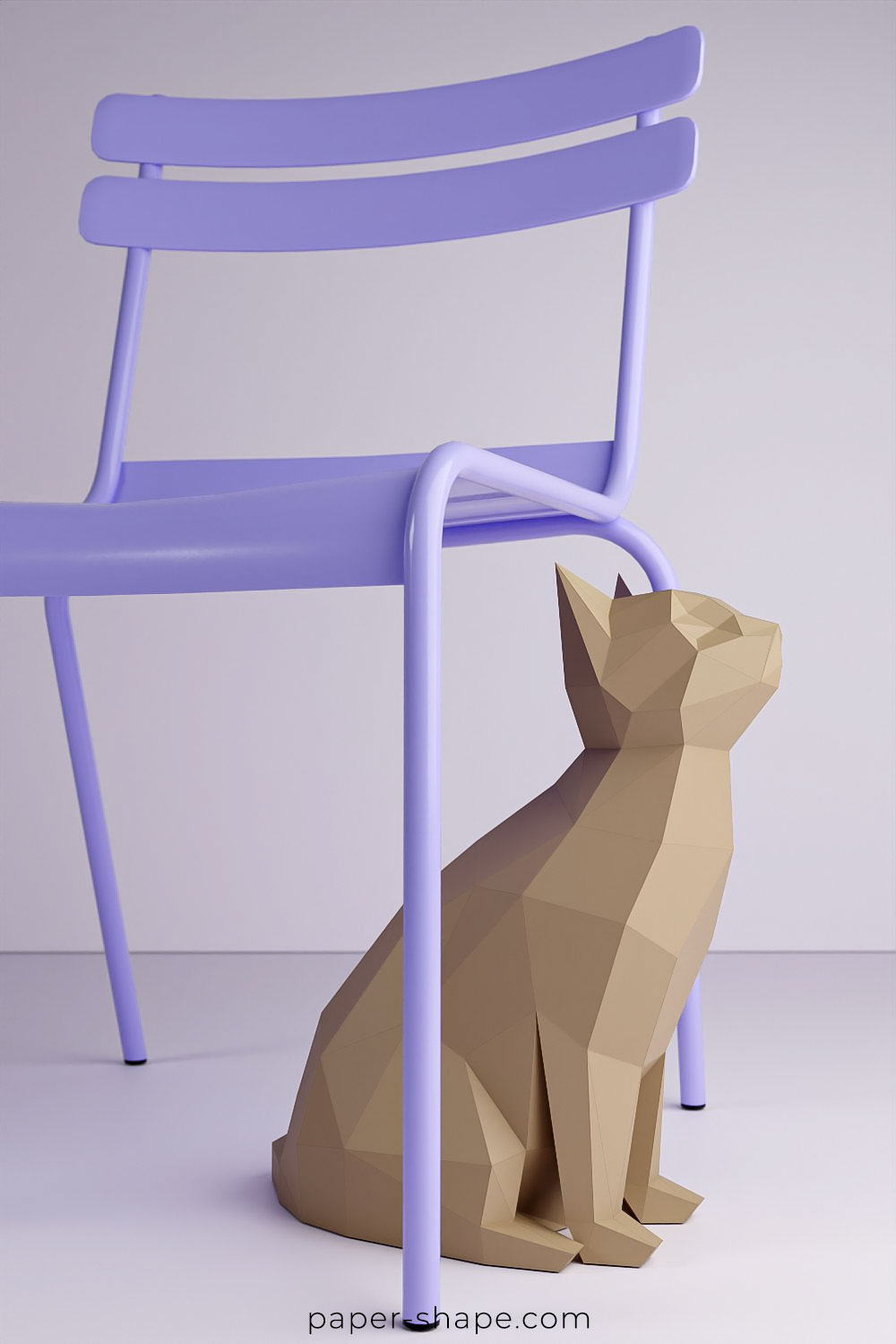 Papercraft cat from behind in pearl white