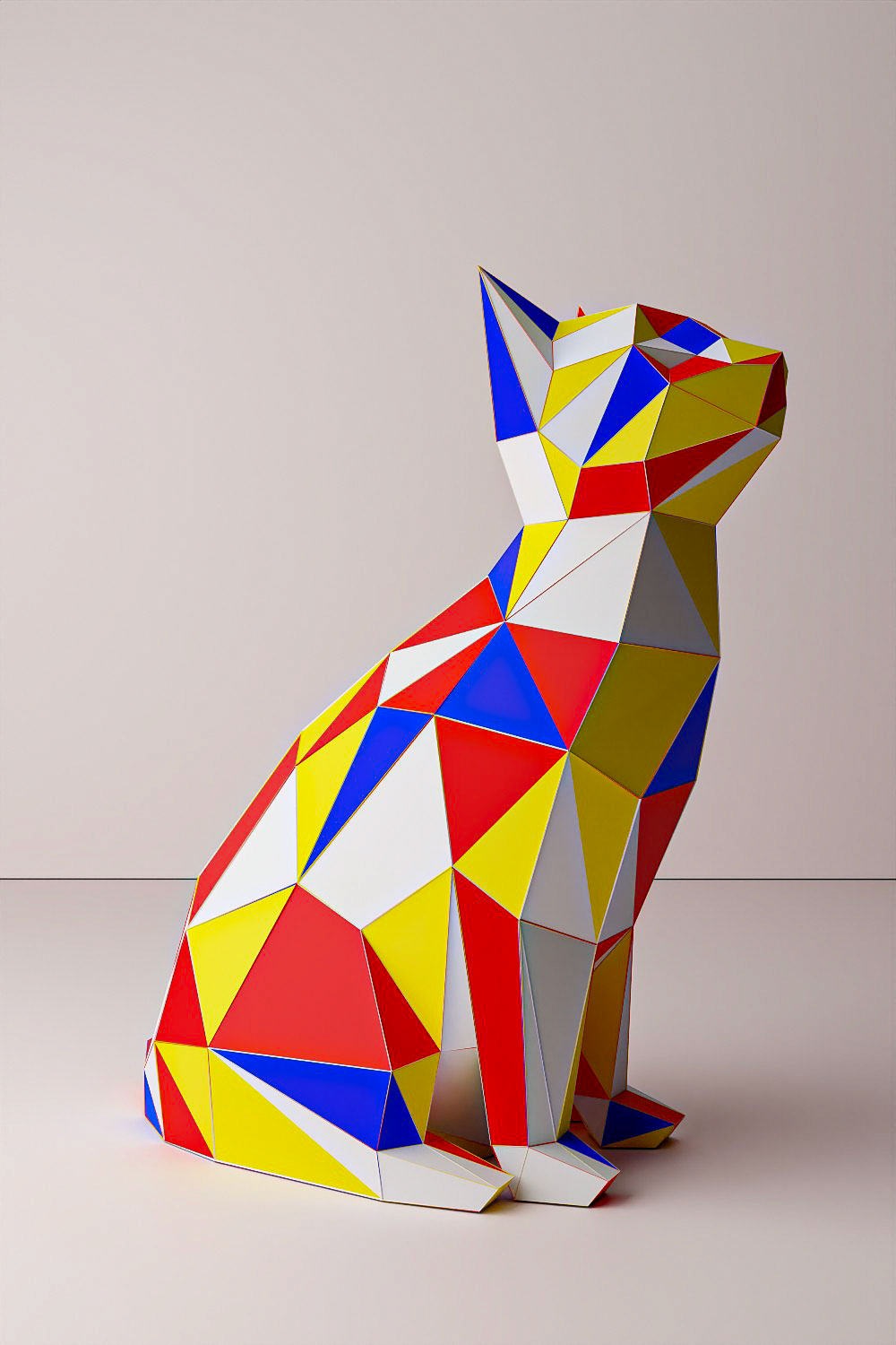 Painted papercraft cat in orange tones