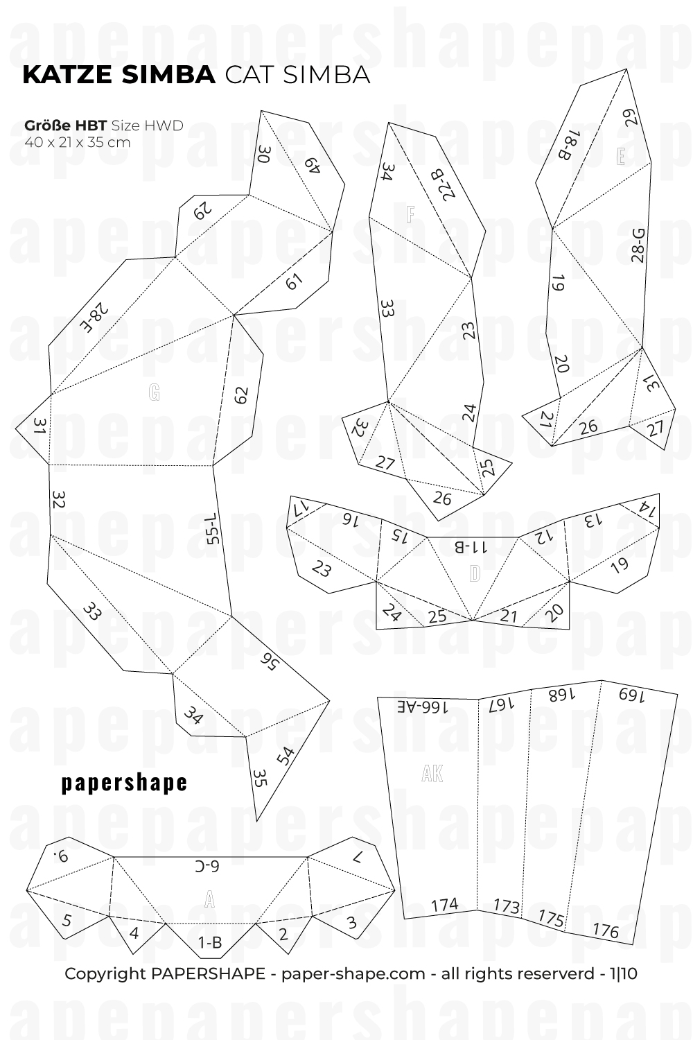 3D Papercraft Cat Craft Template Preview PDF