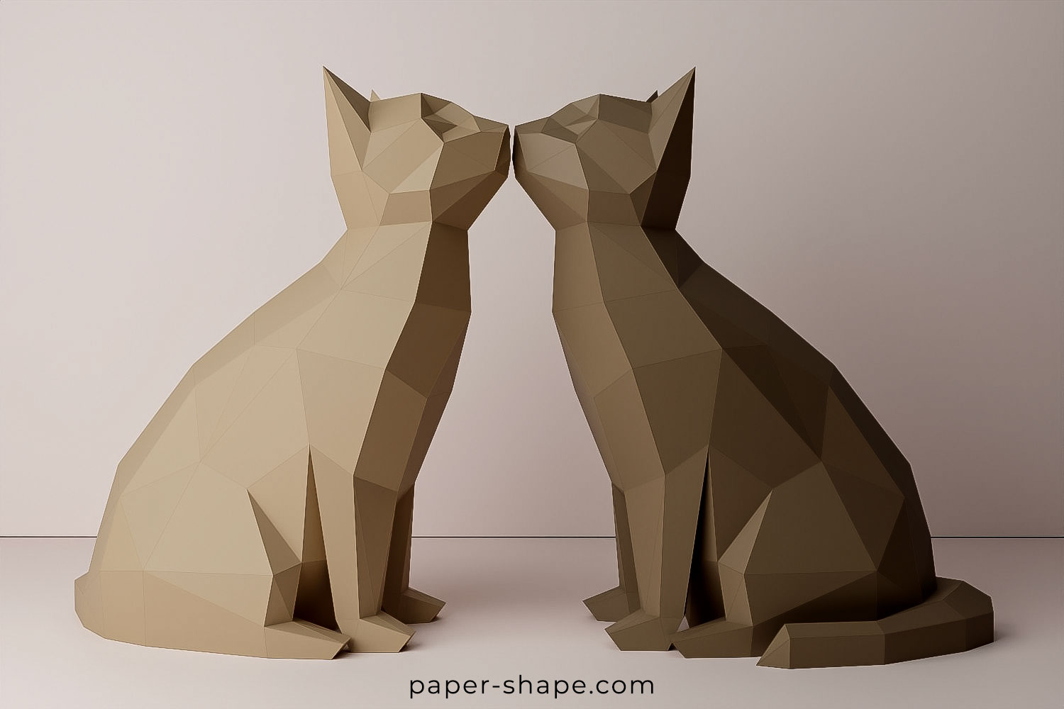 Kissing papercraft cats in chocolate and deer brown