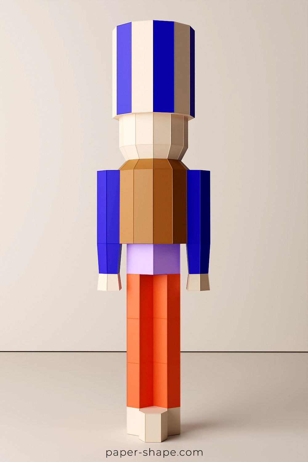 Colorful paper nutcracker against a beige background