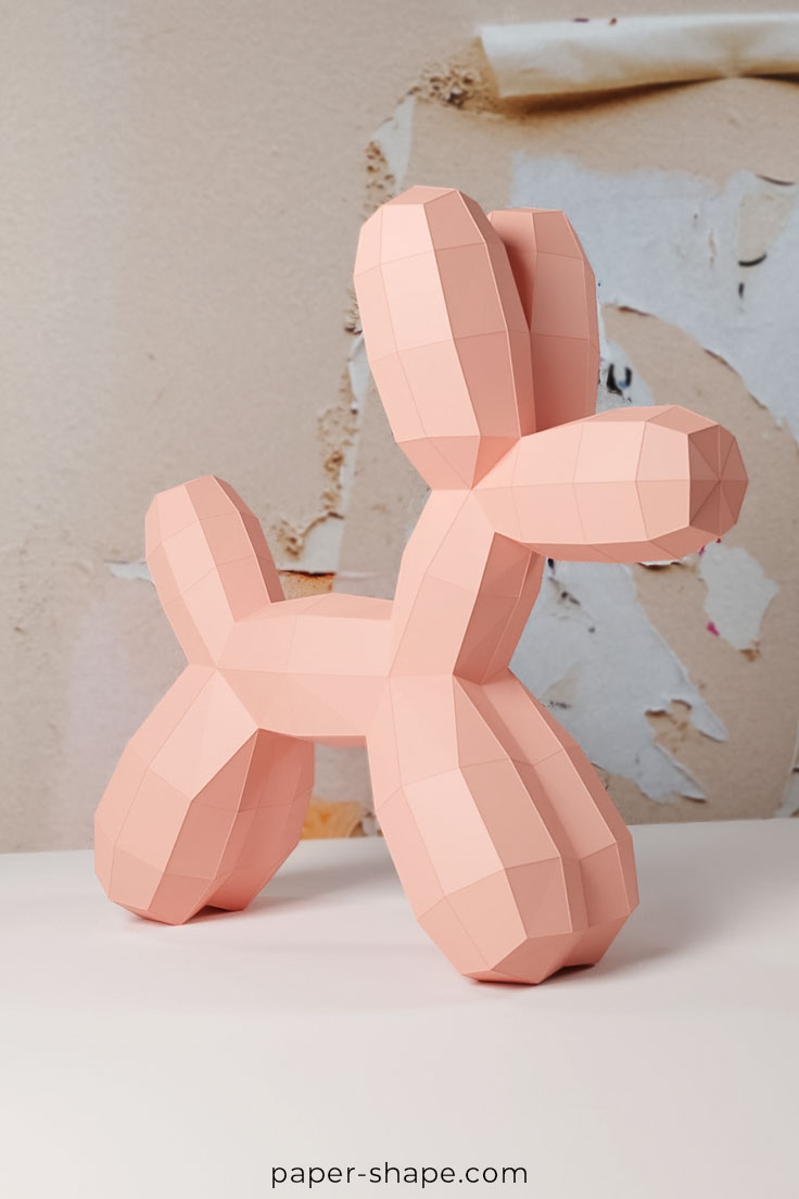 Handmade 3d ballon dog from paper in rose