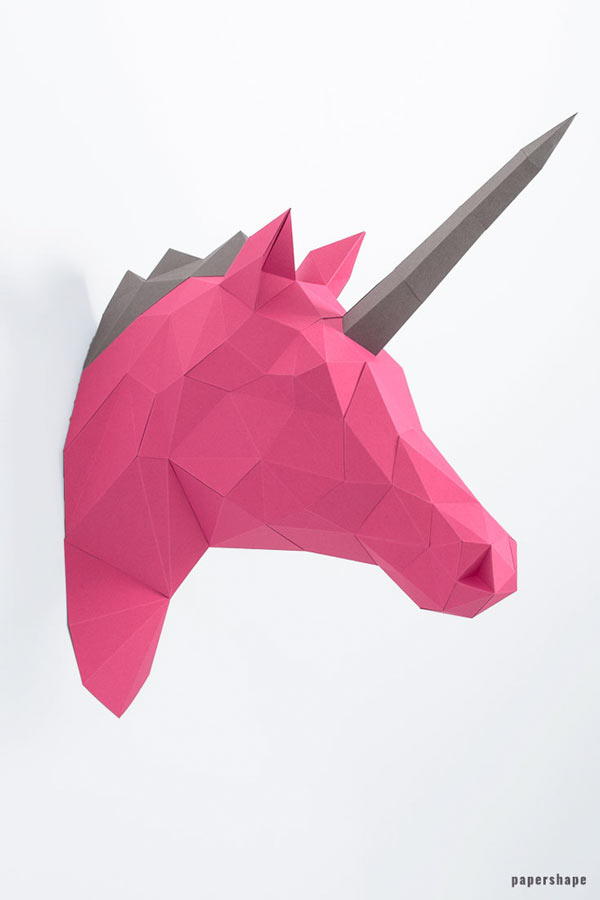 3D Einhorn Kopf aus Papier zum basteln - DIY Papierskulptur als Wanddeko #papershape