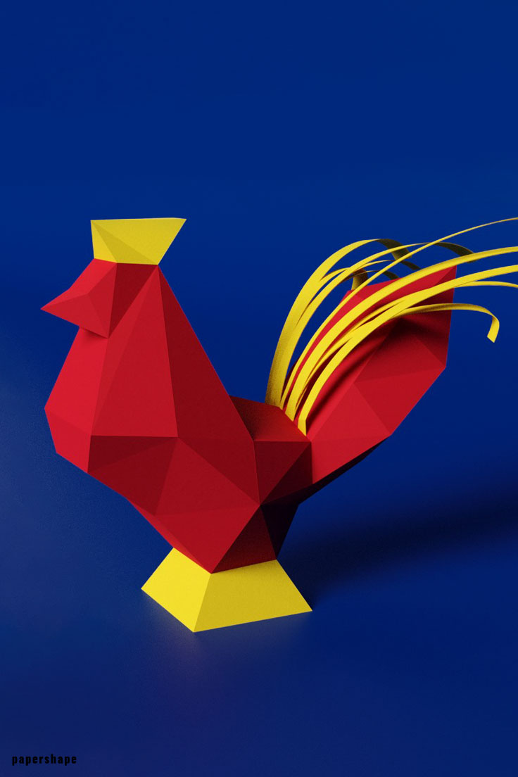 Printable papercraft rooster for Easter #papershape #papercraft #diypapercraft #paperfarmanimals #3dpapermodel #origami