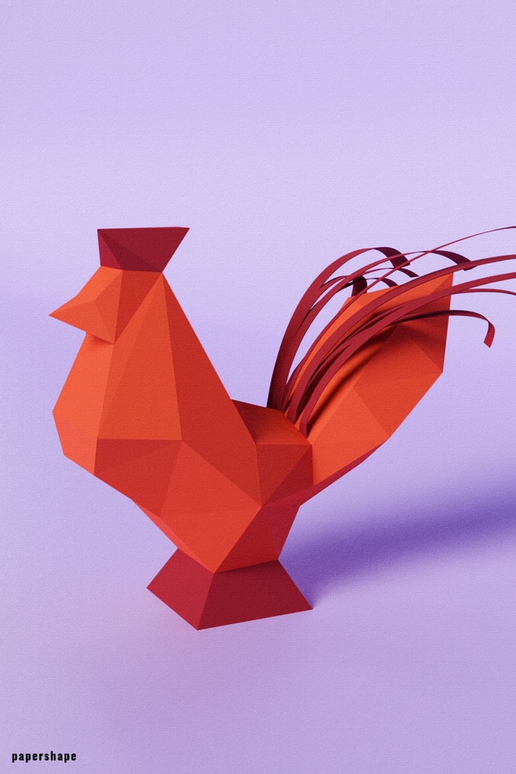 Printable papercraft rooster for Easter #papershape #papercraft #diypapercraft #paperfarmanimals #3dpapermodel #origami