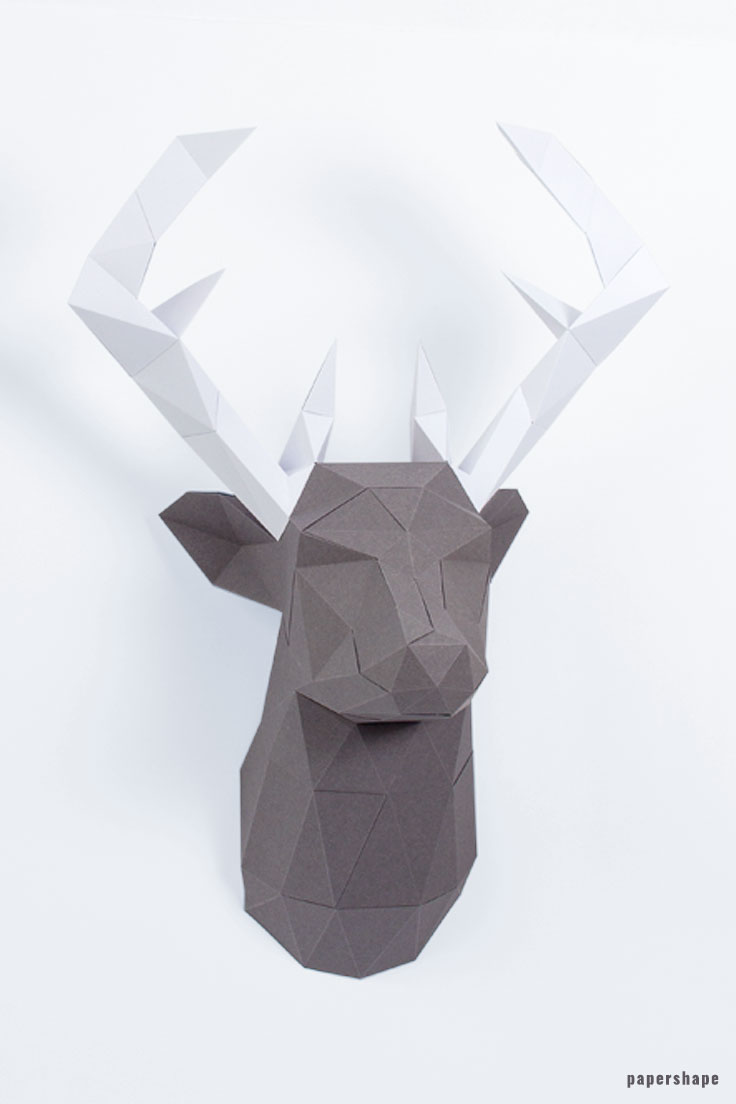 3d Hirsch aus Papier - Wanddeko aus Papiertier #papershape