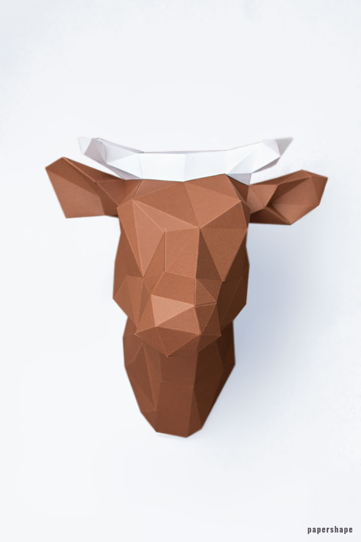 3d paper bull head walldecor diy #papershape