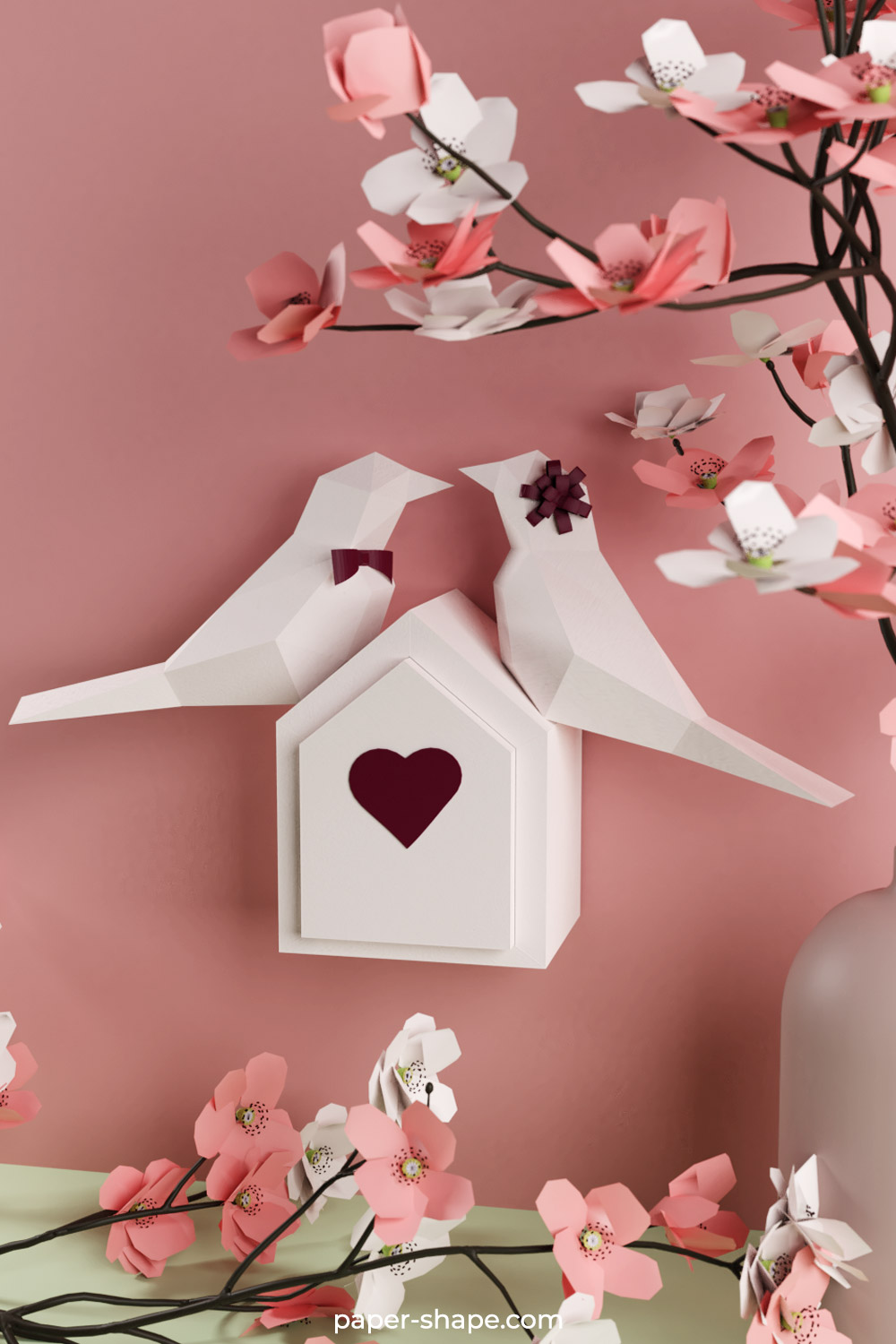 Papercraft bird house from paper for wall decor #diypapercraft #origami #3dpapermodel #origami